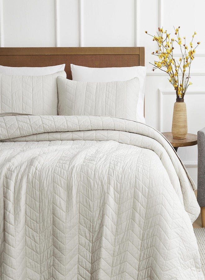 palassio Beige Cotton Quilt Queen Size Bedding Sets with Pillow Shams, White Lightweight Soft Bedspread Coverlet, Tan Cream Quilted Comforter Bed Cover for All Season, 3 Pieces, 90x96 inches - Image 2